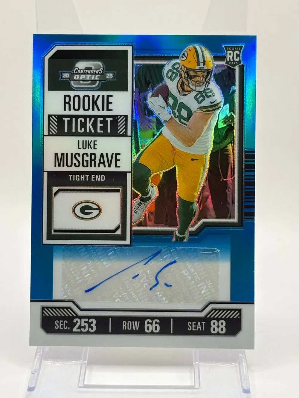 2023 Contenders Optic Luke Musgrave Rookie Ticket Blue Auto 40/99 SP Packers RC